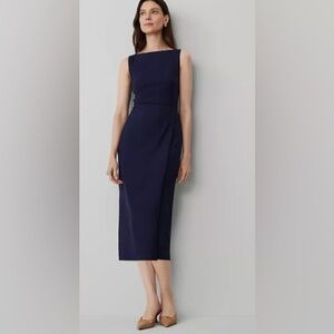 Ann Taylor The Petite Boatneck Wrap Sheath Dress in Textured Drape